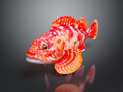 Vibrant Red And White Striped Aquatic Animal Displaying Detailed Fins And Bright Eyes 3d model