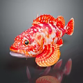 Vibrant Red And White Striped Aquatic Animal Displaying Detailed Fins And Bright Eyes