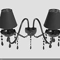 Elegant Black Chandelier With Two Lamp Shades Metal Frame And Decorative Waterdrop Pendants