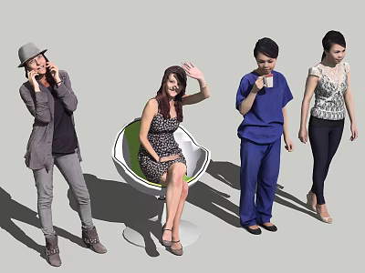 Group of Women in Different Styles and Activities Like Calling Waving Drinking Coffee and Standing 3d model