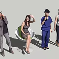 Group of Women in Different Styles and Activities Like Calling Waving Drinking Coffee and Standing