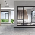 Modern Furniture Showroom With Open Space Glass Windows And Indoor Plants