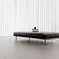 Modern Living Room Sofa Stool With Light Tile Floor And White Curtains 3d model
