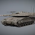 Detailed Military Tank With Long Cannon Tracks And Antennas On Gray Surface