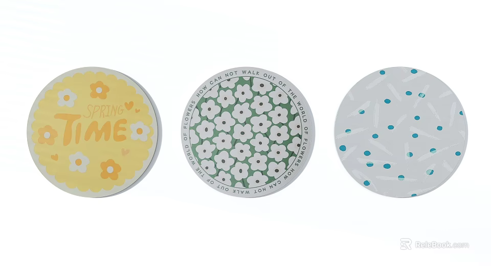 Colorful Round Rugs With Floral Patterns Spring Theme And Dot Designs 3d model