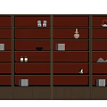 Modern Decorative Cabinet With Orange Shelves Light Wood Frame And Display Items
