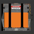 Orange Home Storage Box With Black Straps Warning Label And Yellow Black Stripes