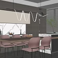 Modern Dark Style Restaurant Dining Table and Chair Combination Wine Cabinet Side Cabinet Island Table Dining Table 3d model