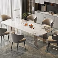 Elegant Modern Dining Table Set With Marble Top And Upholstered Gray Chairs Design 3d model