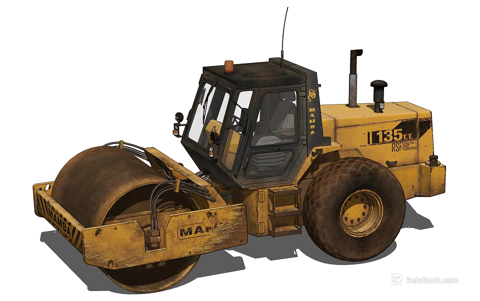 MA IT135 Yellow Road Roller With Large Tires And Front Compactor Drum 3d model 