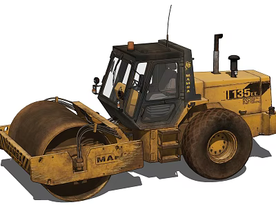MA IT135 Yellow Road Roller With Large Tires And Front Compactor Drum 3d model