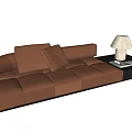 Modern Brown Leather Sectional Sofa With Pillows And Coffee Table Lamp Decor 3d model