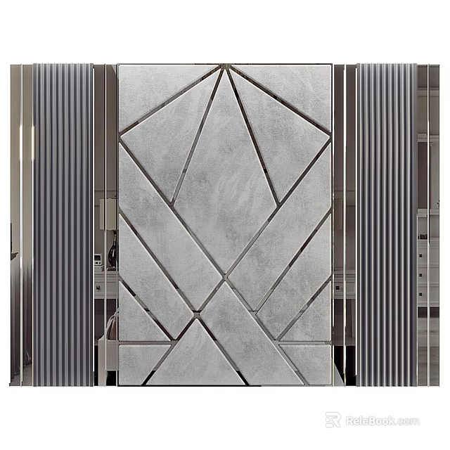 Modern Bedroom Accent Wall Design With Geometric Pattern Gray Texture And Vertical Strips 3d model