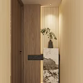 New Chinese Style Light Luxury Log Style Zen Curved Floating Roof Corridor End View Entrance 3d model