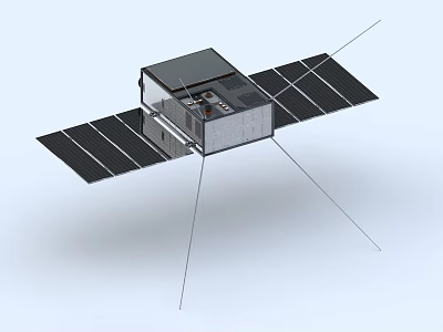 Satellite 3D Model With Solar Panels Main Body And Antenna Booms 3d model