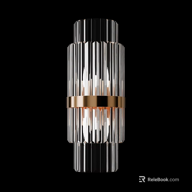Elegant Modern Wall Lamp With Striped Glass Shade And Rose Gold Metal Band Illuminated Lighting Design 3d model 