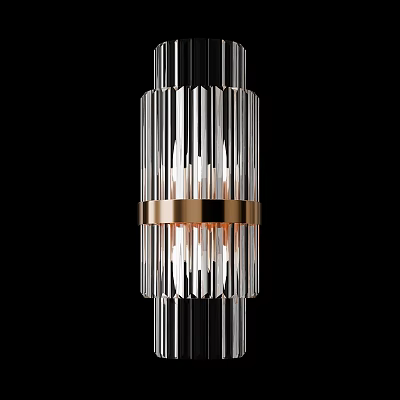 Elegant Modern Wall Lamp With Striped Glass Shade And Rose Gold Metal Band Illuminated Lighting Design 3d model