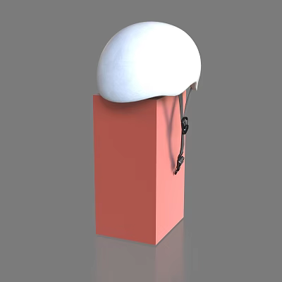 Hardware Safety Helmet With White Shell And Black Straps On Red Display Cube 3d model