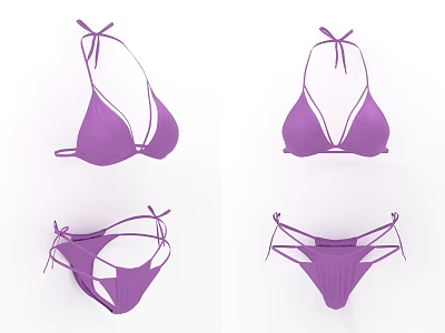 Purple Bikini Swimwear Design With Triangle Top And Strappy Tie Details 3d model