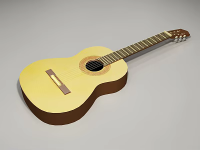 Natural Wooden Acoustic Guitar With Classic Design And Six Strings 3d model