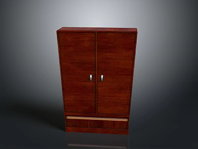 Wooden Double Door Cabinet With Silver Handles And Base Trim Design 3d model