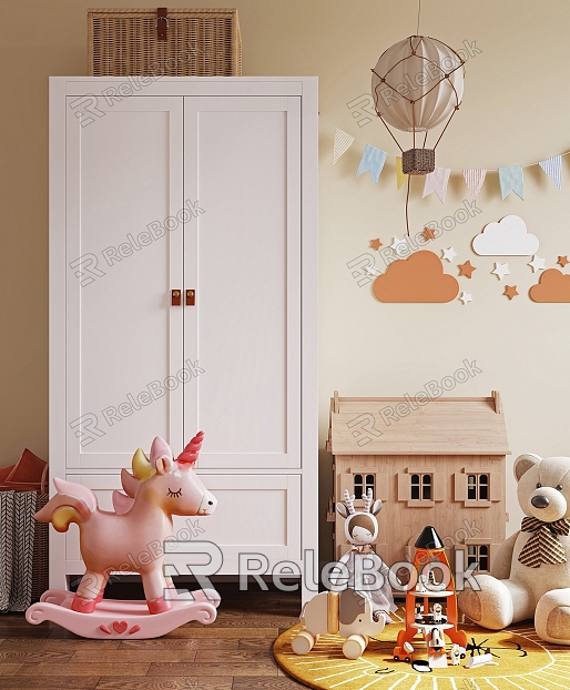 Modern Toys Children's Toys Toy Cabinet Rocking Chair Clouds Hot Air Balloon Wall Decoration model