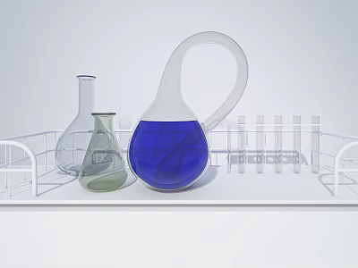 Translucent Ceramic Vessels With Blue Liquid In Various Shapes On Tray 3d model