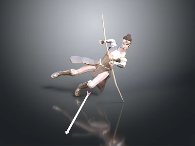 Fantasy Archer 3D Character In Dynamic Leaping Pose With Bow And Arrow 3d model