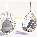 Two Stylish Rattan Hanging Chairs With Gray Cushions And Hanging Design