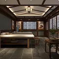 Traditional Chinese Massage Room Interior With Wooden Beams Massage Tables And Calligraphy Scrolls