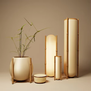 Bamboo Flower Pot Floor Lamp Zen-Silent Wind Living Room 3d model