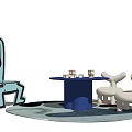 Blue Round Kids Table With Rabbit Shaped Chairs And Building Blocks On Play Mat