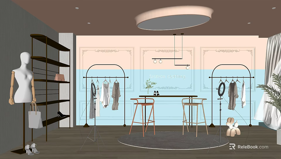 Modern Public Office Space With Open Layout Bar Counter Stools And Decorative Lights 3d model