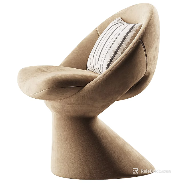Modern Beige Velvet Dining Chair With Striped Pillow And Curved Base 3d model 