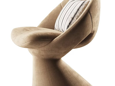 Modern Beige Velvet Dining Chair With Striped Pillow And Curved Base 3d model