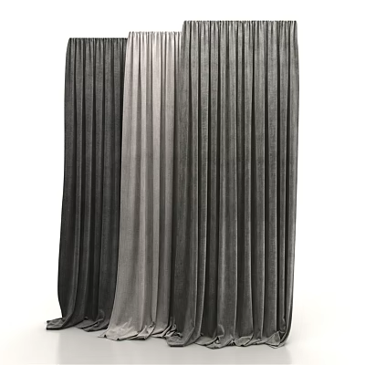 Black and Gray Double Layer Velvet Curtains with Elegant Drapery Texture for Home 3d model