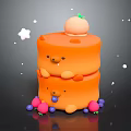 Cute Bear Shaped Orange Stacked Cake With Peach Top And Colorful Fruits Around Star Decorations 3d model