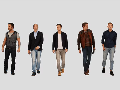 Group of Men Walking in Different Casual and Formal Outfits 3d model