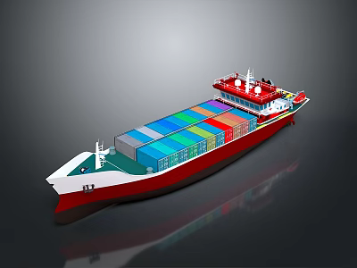 Large Container Ship With Colorful Cargo Containers And Red White Hull For Marine Transportation 3d model