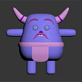 Purple Cartoon Game Movie Character With Pink Horns Mustache And Belly