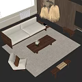 Modern Living Room Sofa Coffee Table Combination With Light Rug Accent Chair And Pendant Lights
