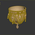 Ornate Rose Gold Decorative Cup With Beaded Trim And Hanging Pendants