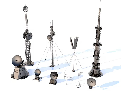 Various Industrial Equipment With Metal Towers Antenna And Spherical Components 3d model
