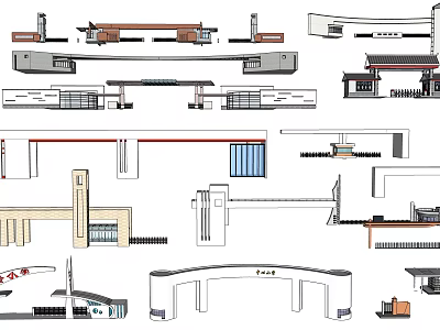 Various Architectural Entrance Gate Designs With Modern Structural Elements And Styles 3d model