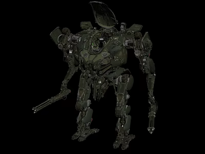 Dark Green Humanoid Robotic Mech Warrior With Intricate Armor And Weapon 3d model