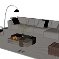 Modern Living Room Sofa And Coffee Table Set With Cushions Floor Lamp Plant And Rug