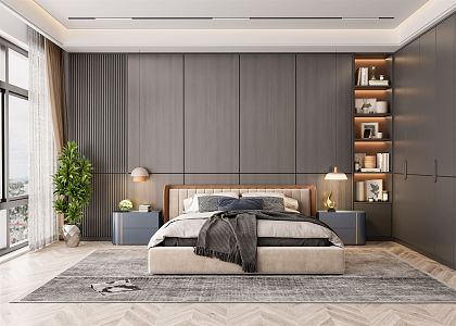 Modern Bedroom Premium Grey Bedroom 3d model