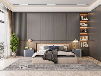 Modern Bedroom Premium Grey Bedroom 3d model