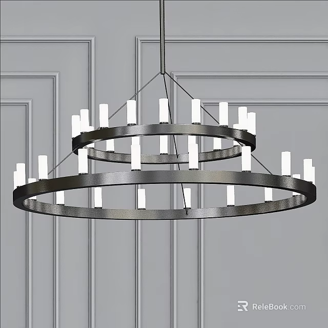 Modern Double Ring Chandelier With Metal Frame And White Candle Lights 3d model 