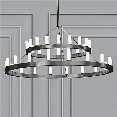 Modern Double Ring Chandelier With Metal Frame And White Candle Lights 3d model